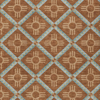 3' X 5' Orange And Blue Geometric Washable Indoor Outdoor Area Rug HomeRoots