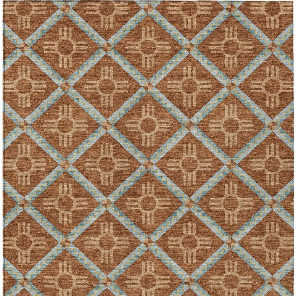 3' X 5' Orange And Blue Geometric Washable Indoor Outdoor Area Rug — view 5