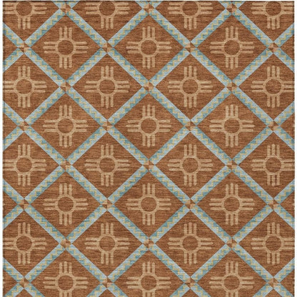 3' X 5' Orange And Blue Geometric Washable Indoor Outdoor Area Rug HomeRoots