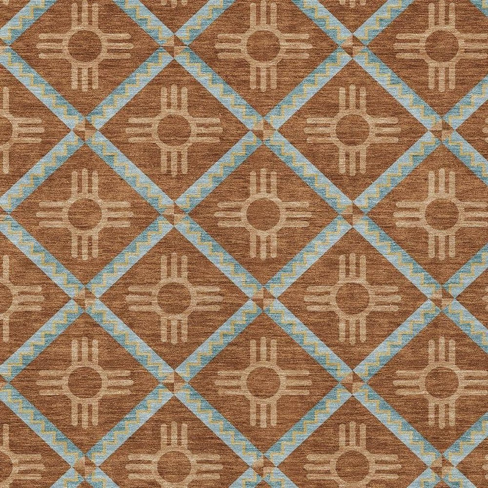 3' X 5' Orange And Blue Geometric Washable Indoor Outdoor Area Rug — view 8