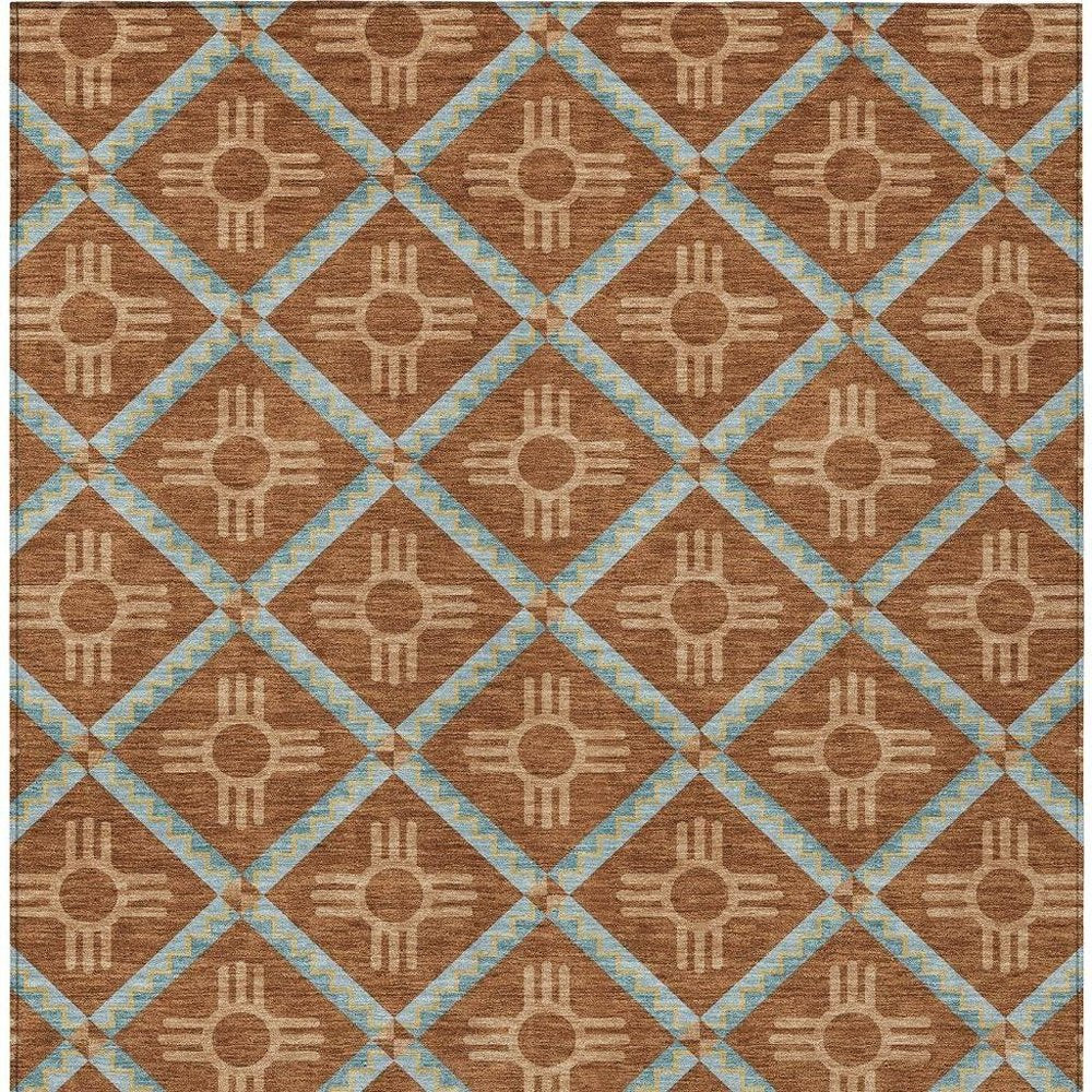 3' X 5' Orange And Blue Geometric Washable Indoor Outdoor Area Rug HomeRoots
