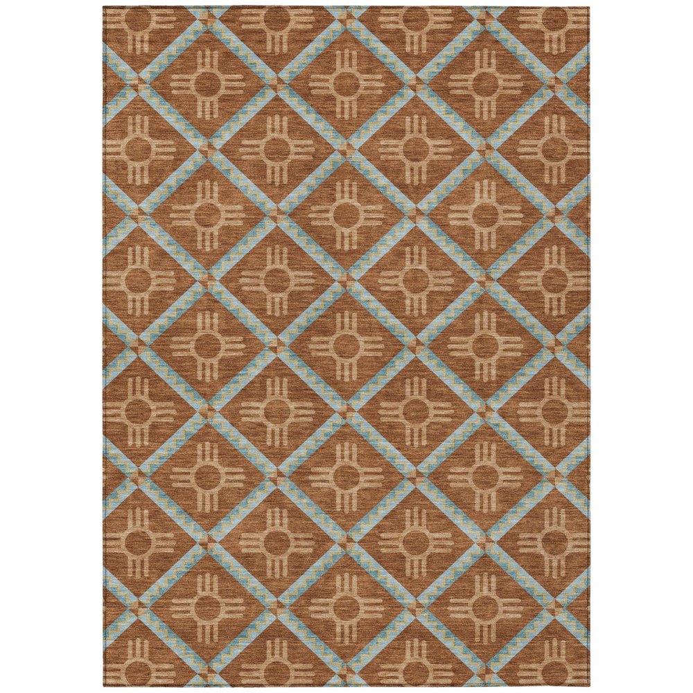 3' X 5' Orange And Blue Geometric Washable Indoor Outdoor Area Rug — view 1