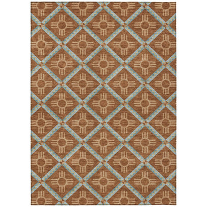 3' X 5' Orange And Blue Geometric Washable Indoor Outdoor Area Rug HomeRoots