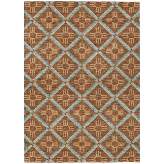 3' X 5' Orange And Blue Geometric Washable Indoor Outdoor Area Rug