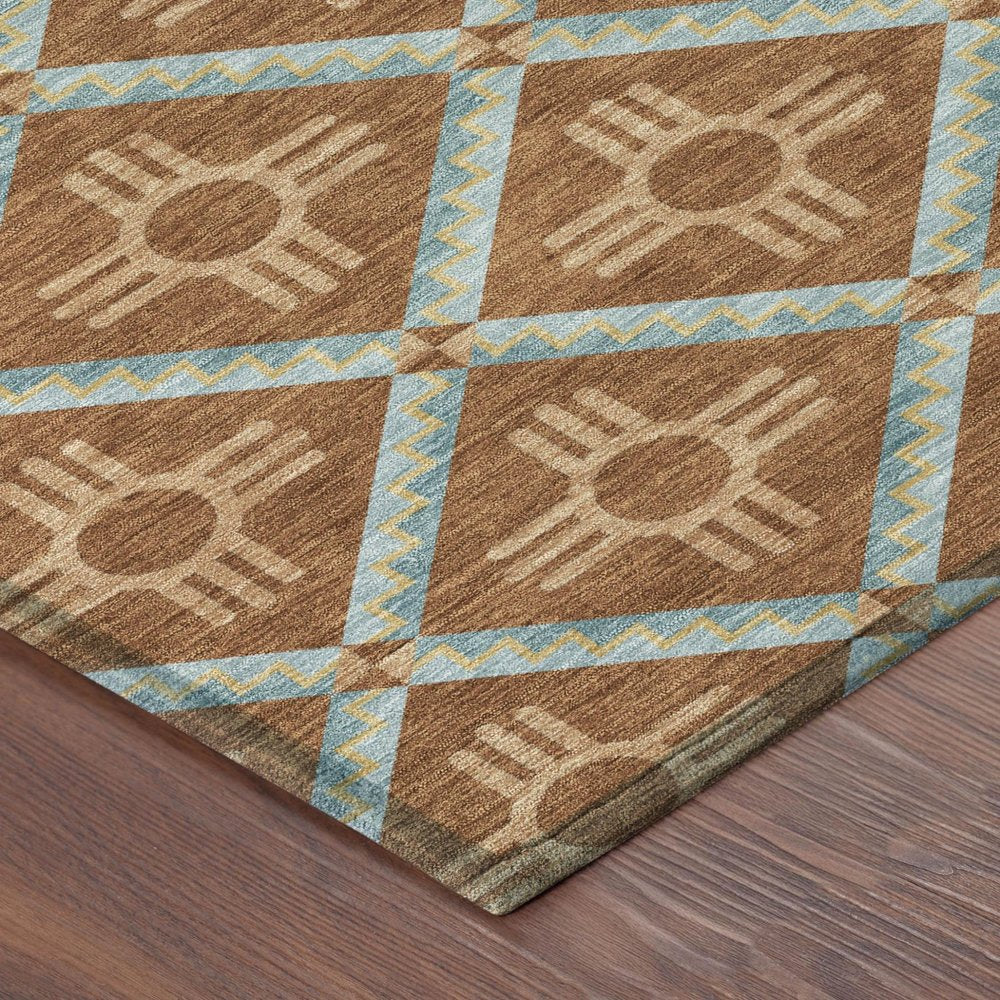 3' X 5' Orange And Blue Geometric Washable Indoor Outdoor Area Rug HomeRoots