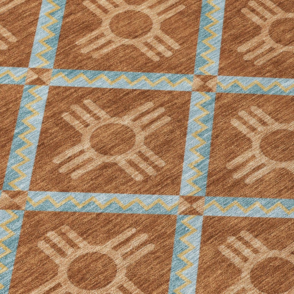 3' X 5' Orange And Blue Geometric Washable Indoor Outdoor Area Rug HomeRoots