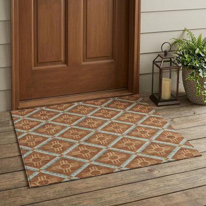 3' X 5' Orange And Blue Geometric Washable Indoor Outdoor Area Rug HomeRoots