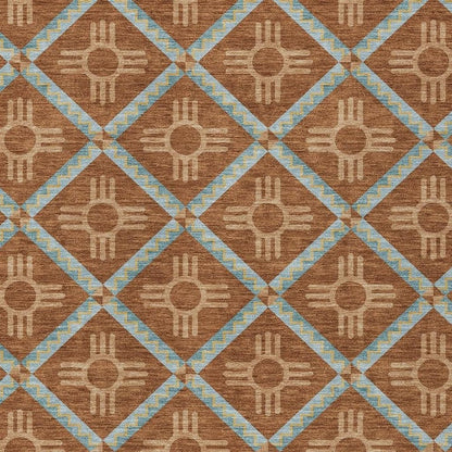 10' X 14' Orange And Blue Geometric Washable Indoor Outdoor Area Rug HomeRoots