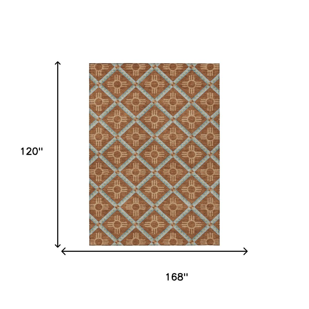 10' X 14' Orange And Blue Geometric Washable Indoor Outdoor Area Rug HomeRoots