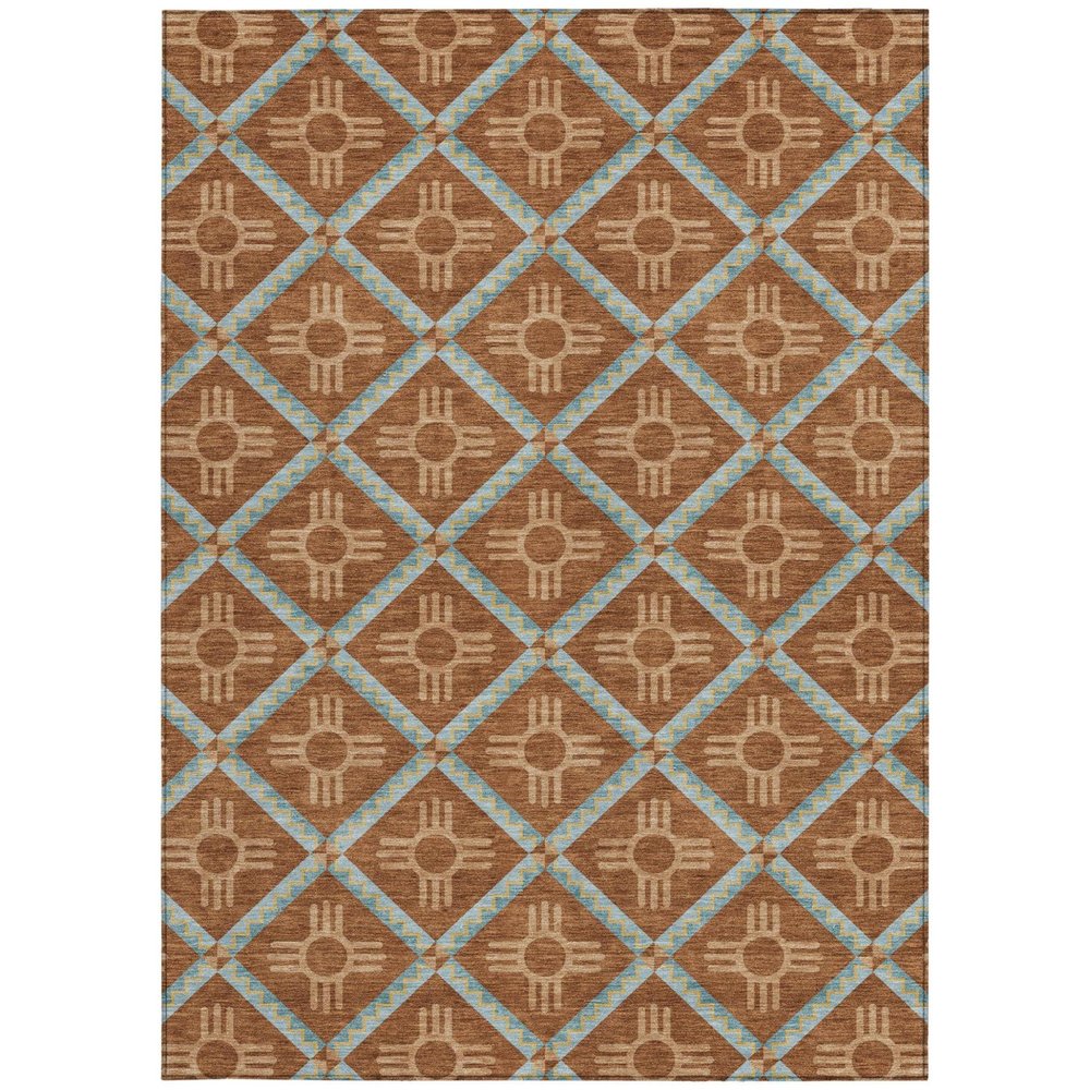 10' X 14' Orange And Blue Geometric Washable Indoor Outdoor Area Rug — view 9
