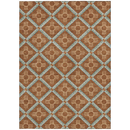10' X 14' Orange And Blue Geometric Washable Indoor Outdoor Area Rug HomeRoots