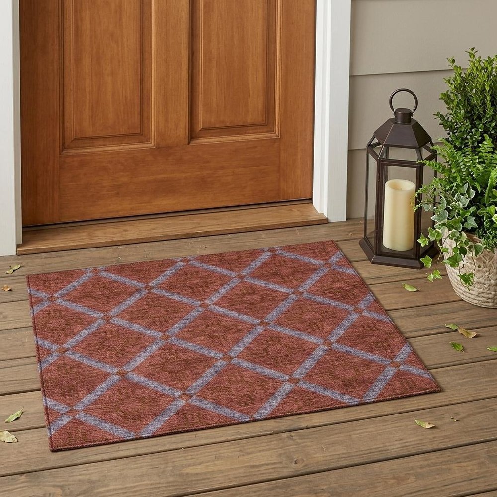 3' X 5' Red And Green Geometric Washable Indoor Outdoor Area Rug — view 7
