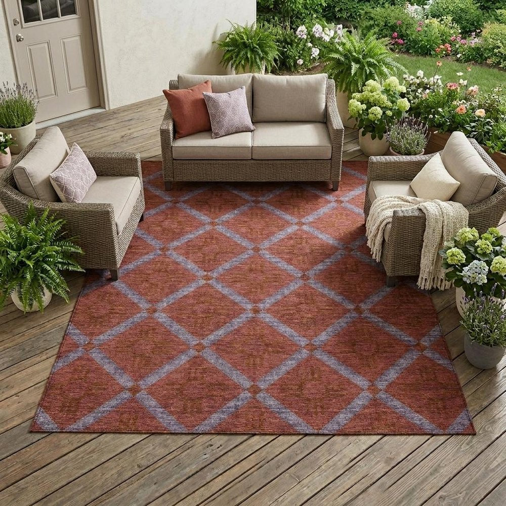 8' X 10' Red And Green Geometric Washable Indoor Outdoor Area Rug — view 7
