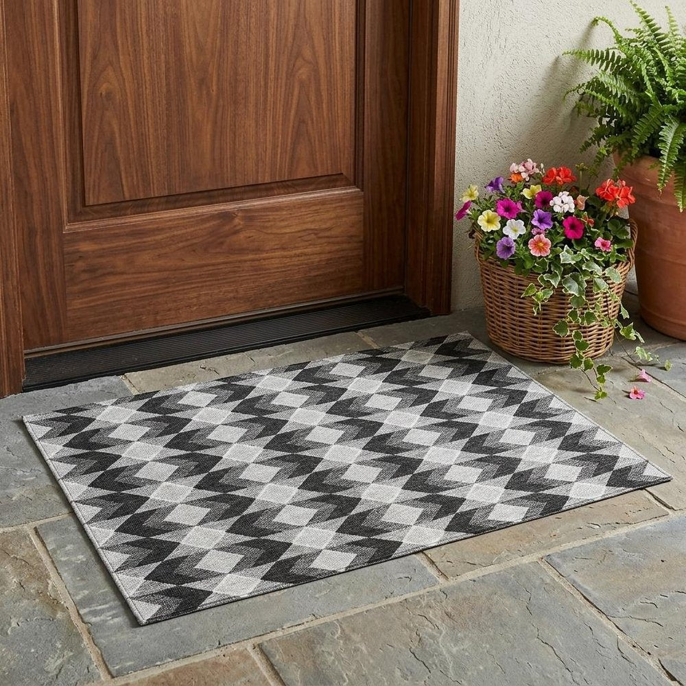 3' X 5' Black And Brown Geometric Washable Indoor Outdoor Area Rug HomeRoots