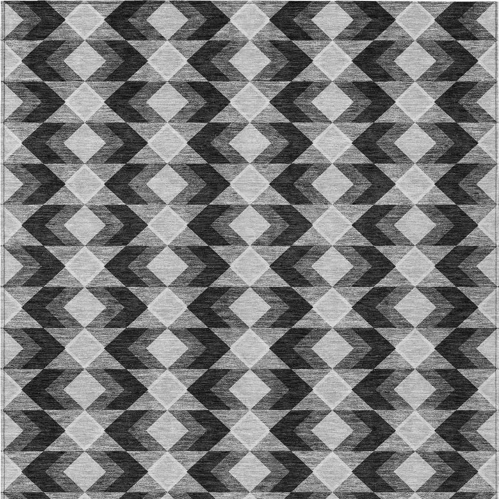 5' X 8' Black And Brown Geometric Washable Indoor Outdoor Area Rug