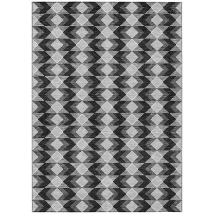5' X 8' Black And Brown Geometric Washable Indoor Outdoor Area Rug
