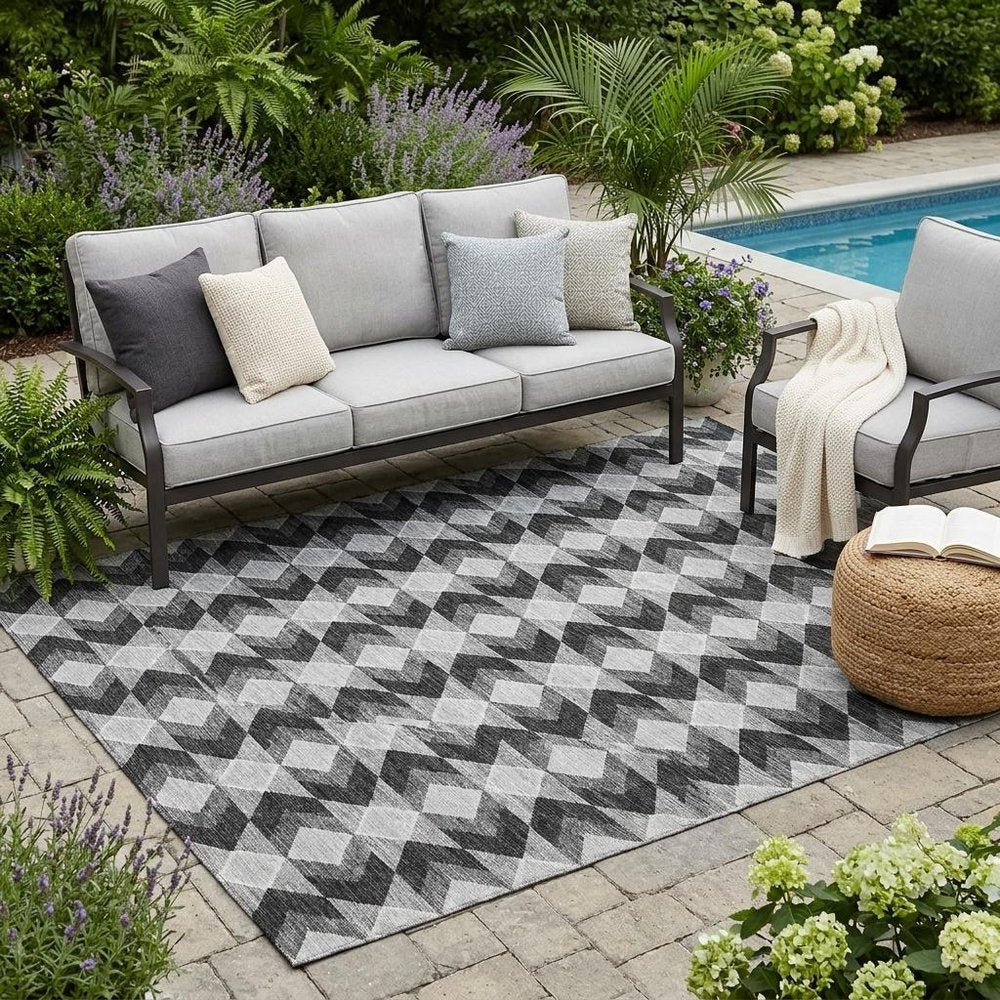 5' X 8' Black And Brown Geometric Washable Indoor Outdoor Area Rug HomeRoots