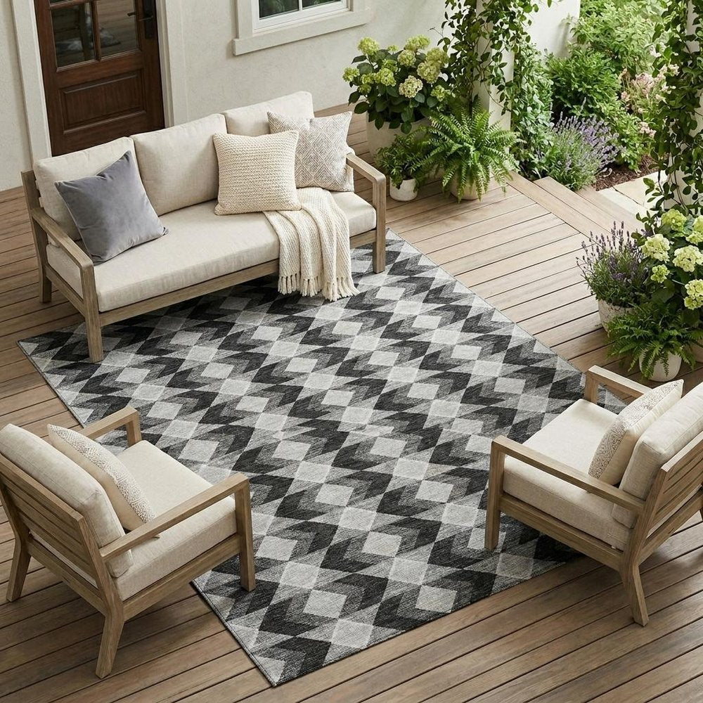 8' X 10' Black And Brown Geometric Washable Indoor Outdoor Area Rug — view 7