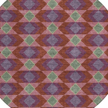 8' Burgundy And Pewter Round Geometric Washable Indoor Outdoor Area Rug HomeRoots