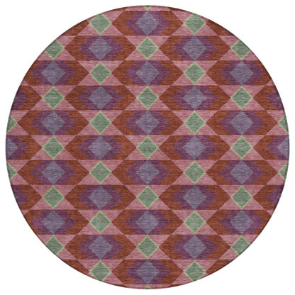 8' Burgundy And Pewter Round Geometric Washable Indoor Outdoor Area Rug HomeRoots
