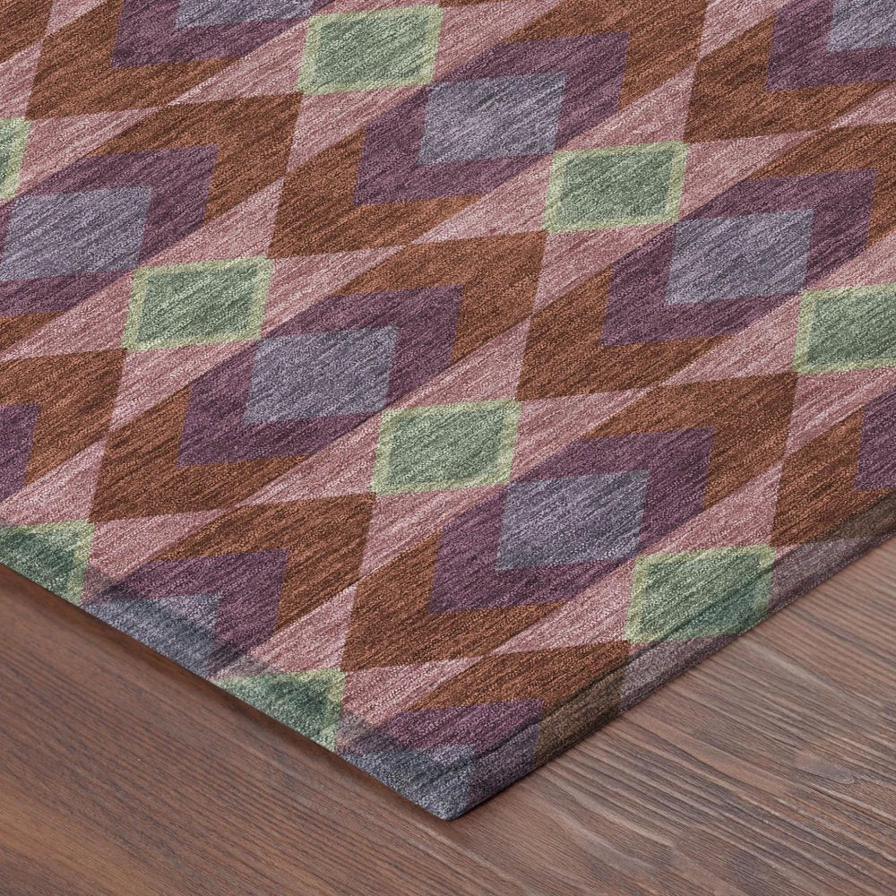 8' Burgundy And Pewter Round Geometric Washable Indoor Outdoor Area Rug — view 2