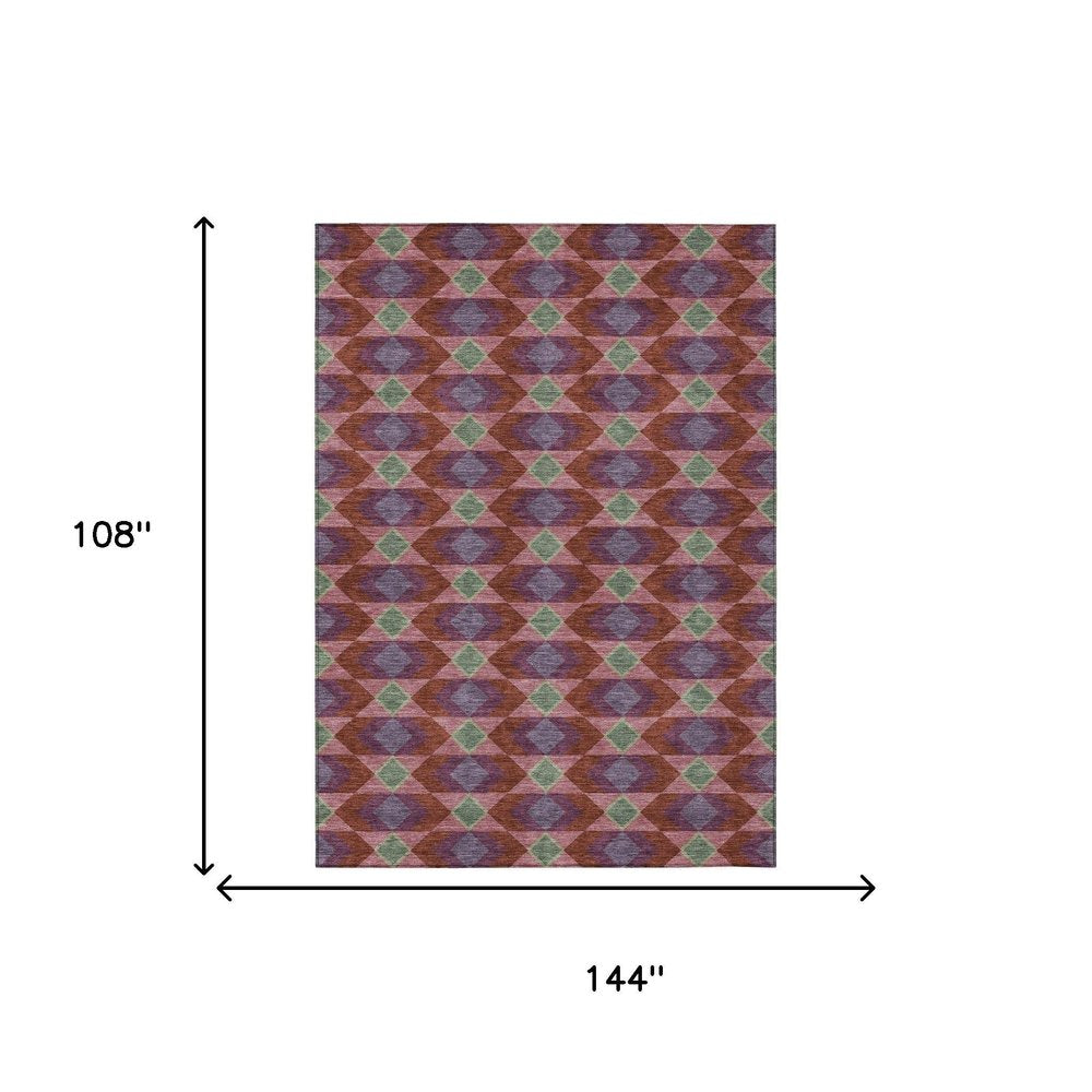9' X 12' Burgundy And Pewter Geometric Washable Indoor Outdoor Area Rug — view 6