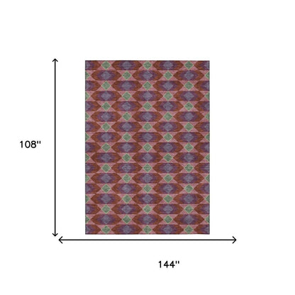 9' X 12' Burgundy And Pewter Geometric Washable Indoor Outdoor Area Rug HomeRoots