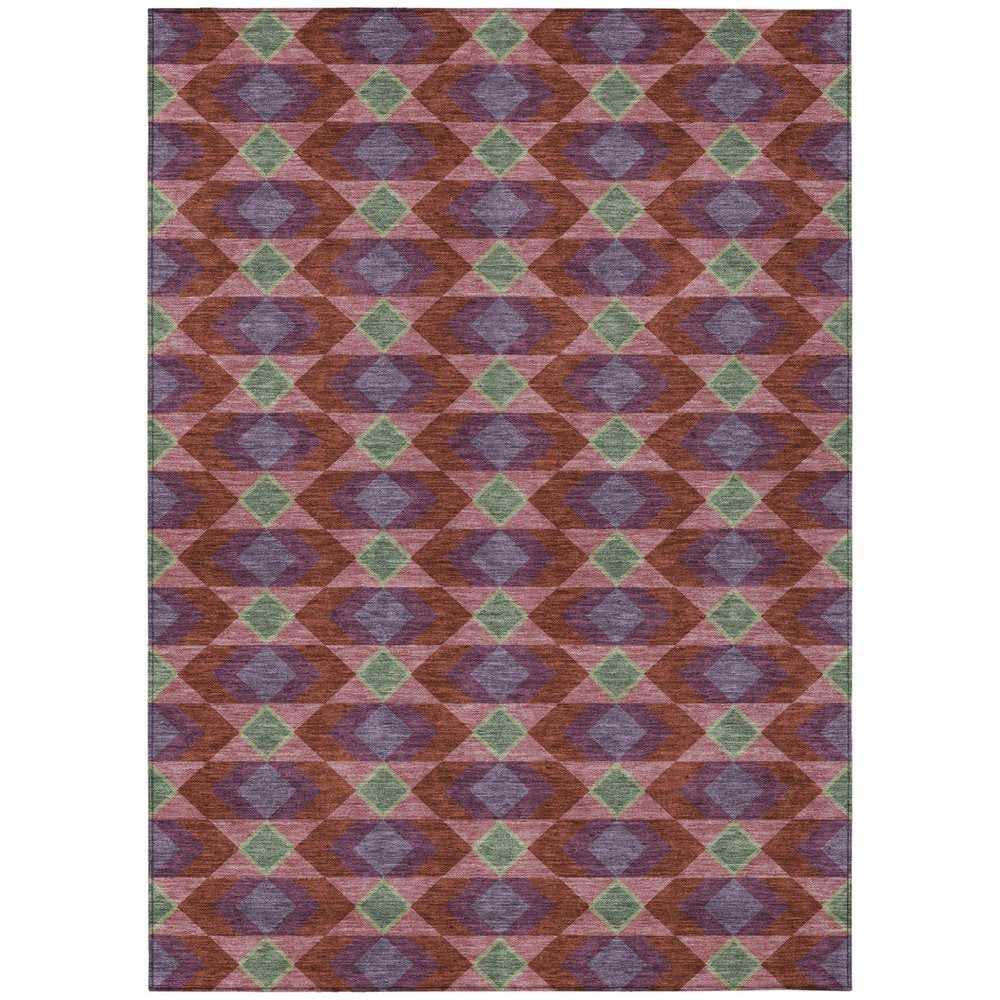 9' X 12' Burgundy And Pewter Geometric Washable Indoor Outdoor Area Rug — view 1