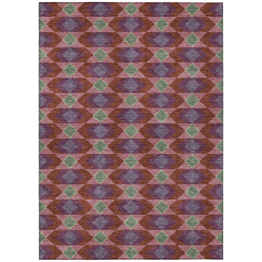9' X 12' Burgundy And Pewter Geometric Washable Indoor Outdoor Area Rug