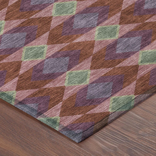 9' X 12' Burgundy And Pewter Geometric Washable Indoor Outdoor Area Rug