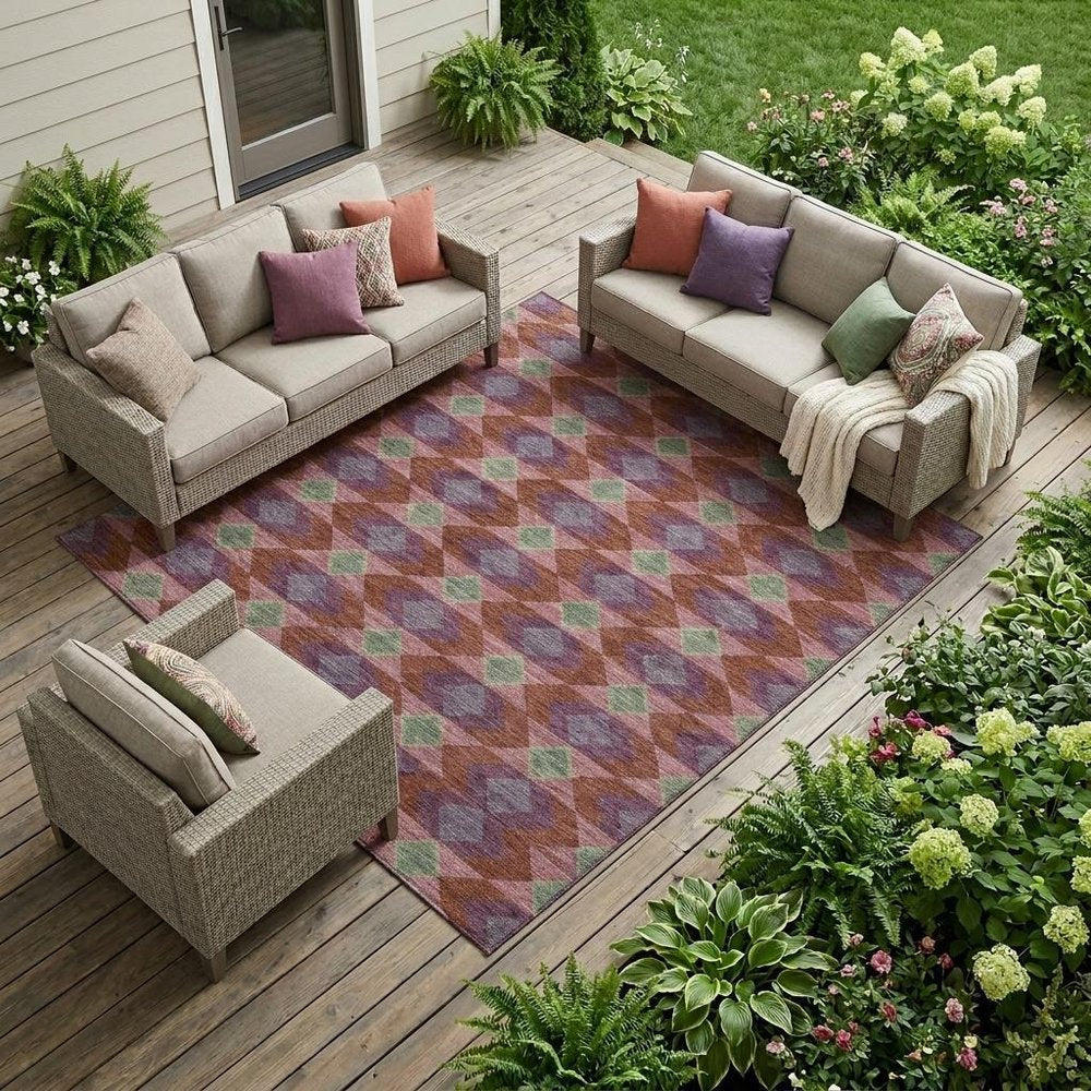9' X 12' Burgundy And Pewter Geometric Washable Indoor Outdoor Area Rug HomeRoots