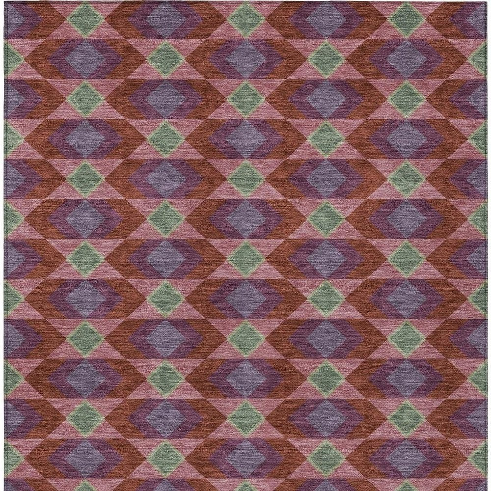 10' X 14' Burgundy And Pewter Geometric Washable Indoor Outdoor Area Rug — view 5