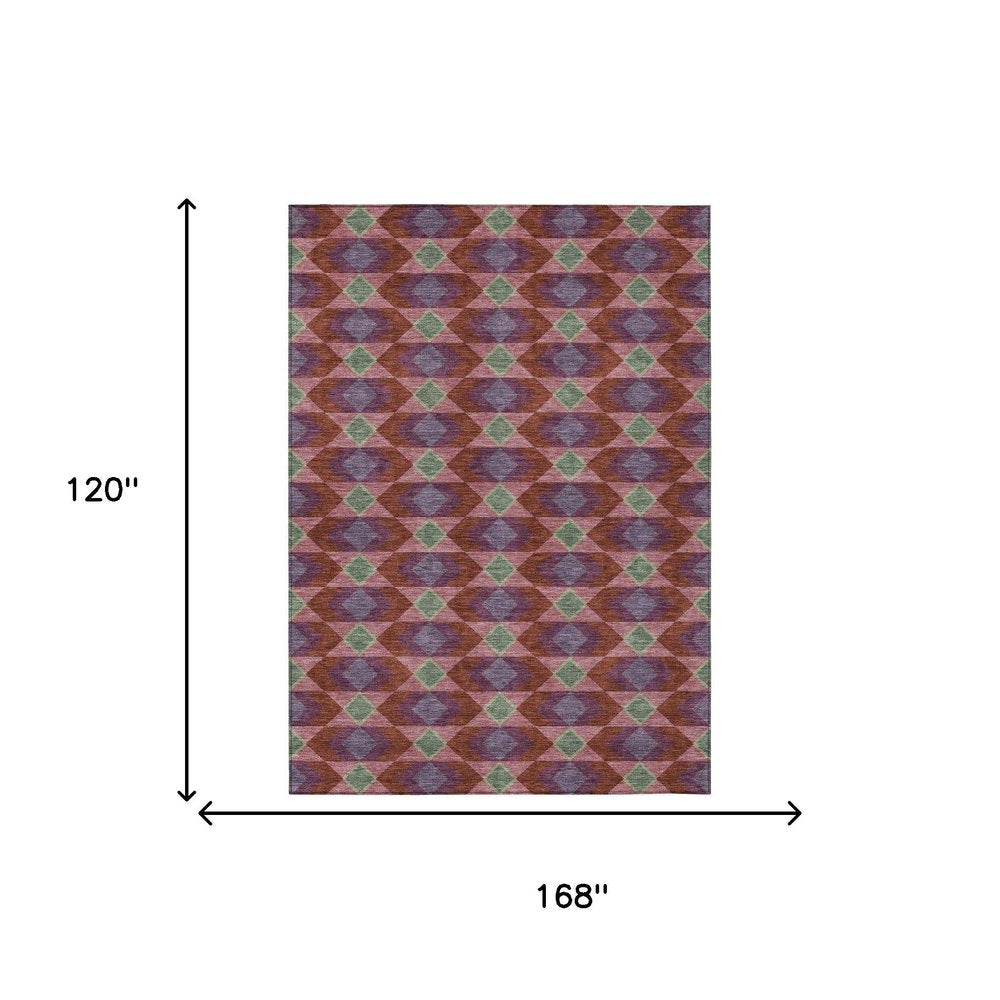 10' X 14' Burgundy And Pewter Geometric Washable Indoor Outdoor Area Rug HomeRoots
