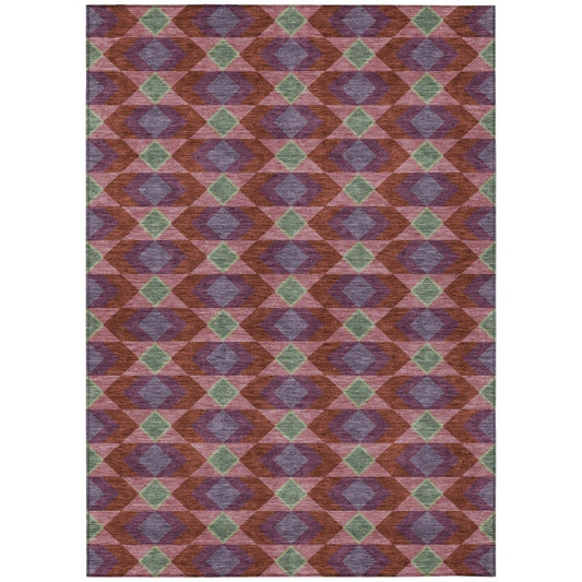 10' X 14' Burgundy And Pewter Geometric Washable Indoor Outdoor Area Rug