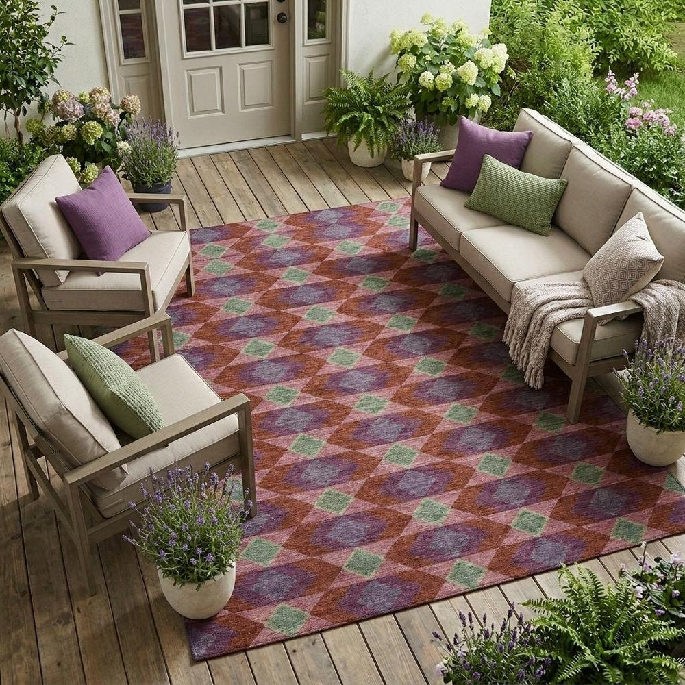 10' X 14' Burgundy And Pewter Geometric Washable Indoor Outdoor Area Rug — view 7