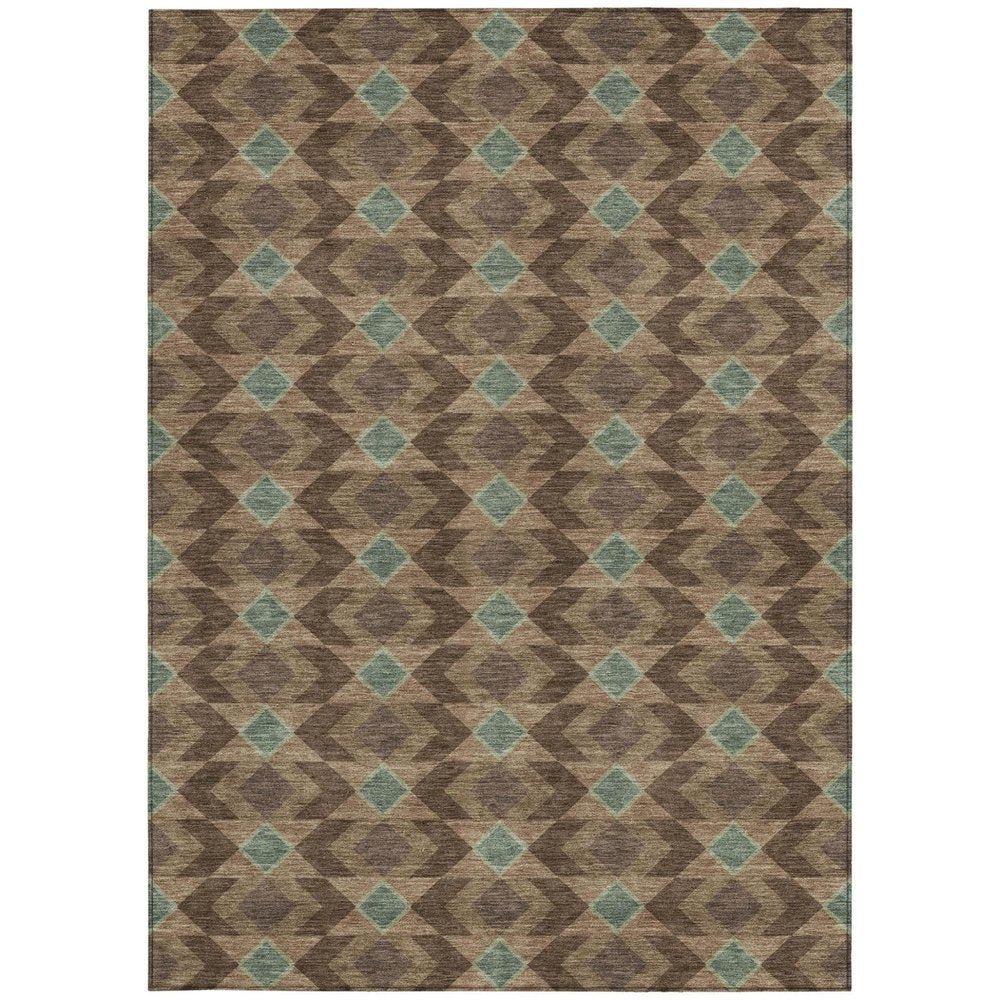 5' X 8' Chocolate And Navy Blue Geometric Washable Indoor Outdoor Area Rug HomeRoots