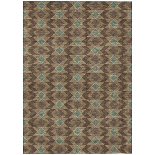 5' X 8' Chocolate And Navy Blue Geometric Washable Indoor Outdoor Area Rug