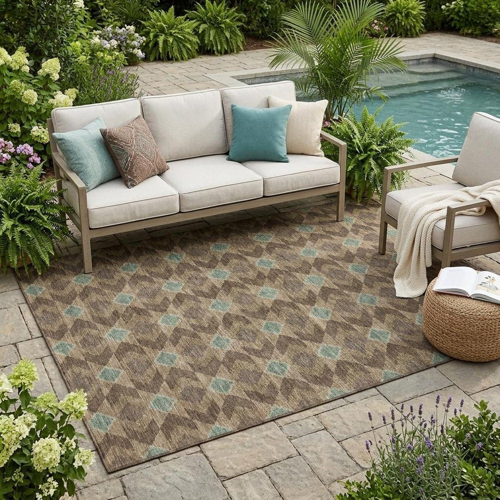 5' X 8' Chocolate And Navy Blue Geometric Washable Indoor Outdoor Area Rug HomeRoots
