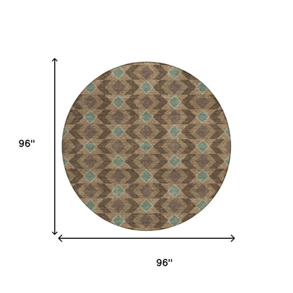 8' Chocolate And Navy Blue Round Geometric Washable Indoor Outdoor Area Rug HomeRoots