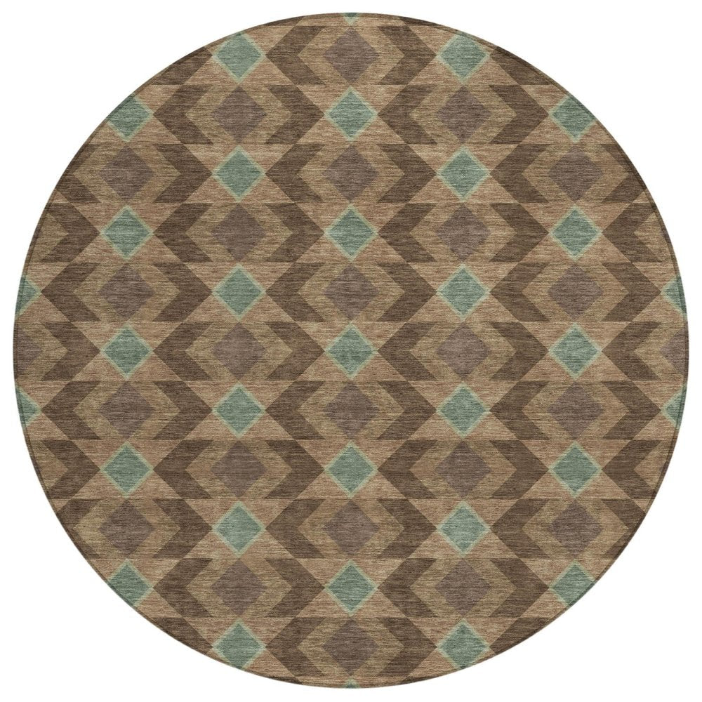 8' Chocolate And Navy Blue Round Geometric Washable Indoor Outdoor Area Rug HomeRoots