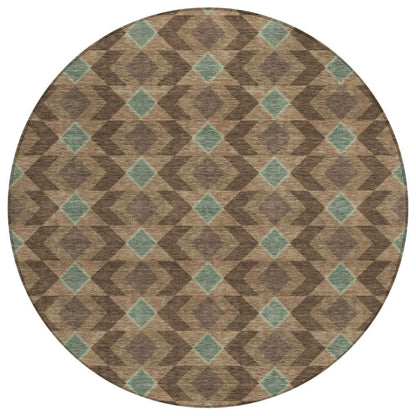 8' Chocolate And Navy Blue Round Geometric Washable Indoor Outdoor Area Rug HomeRoots