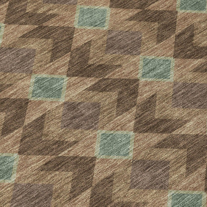 8' Chocolate And Navy Blue Round Geometric Washable Indoor Outdoor Area Rug HomeRoots