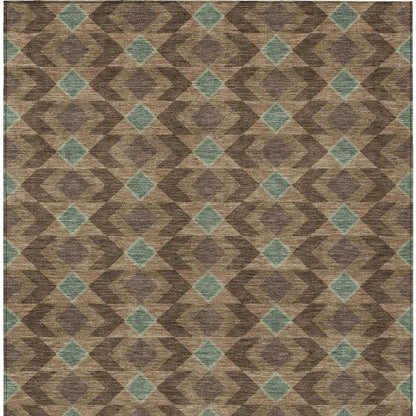 8' X 10' Chocolate And Navy Blue Geometric Washable Indoor Outdoor Area Rug HomeRoots
