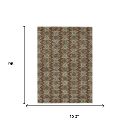8' X 10' Chocolate And Navy Blue Geometric Washable Indoor Outdoor Area Rug HomeRoots