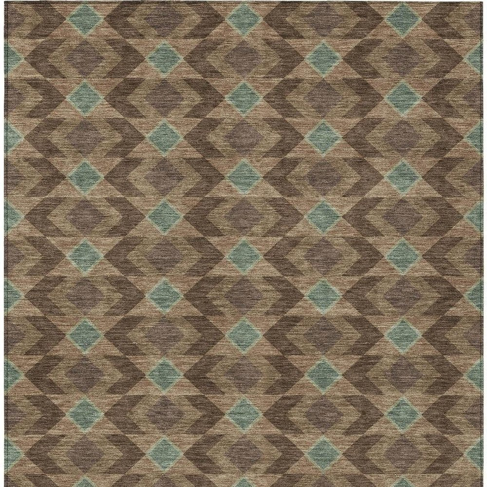 8' X 10' Chocolate And Navy Blue Geometric Washable Indoor Outdoor Area Rug — view 9