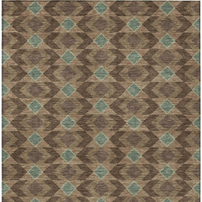 8' X 10' Chocolate And Navy Blue Geometric Washable Indoor Outdoor Area Rug HomeRoots