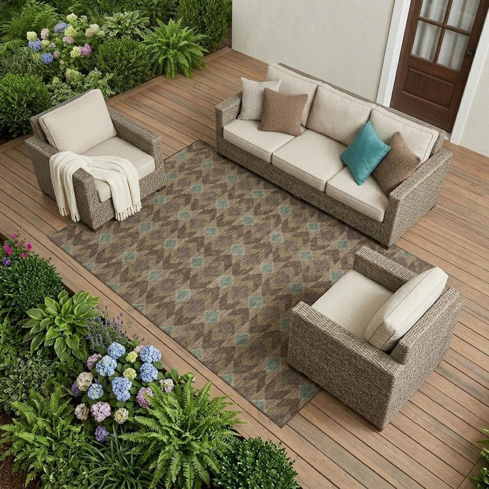8' X 10' Chocolate And Navy Blue Geometric Washable Indoor Outdoor Area Rug HomeRoots