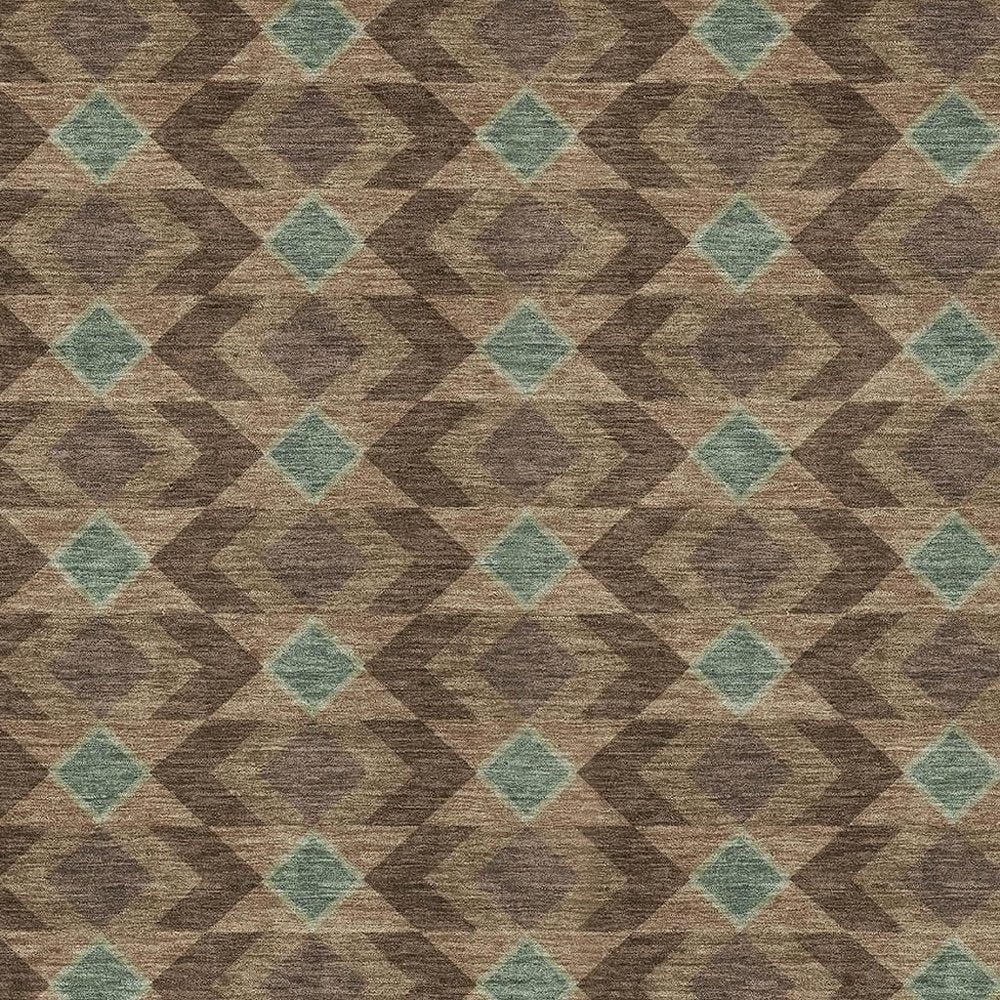 9' X 12' Chocolate And Navy Blue Geometric Washable Indoor Outdoor Area Rug HomeRoots