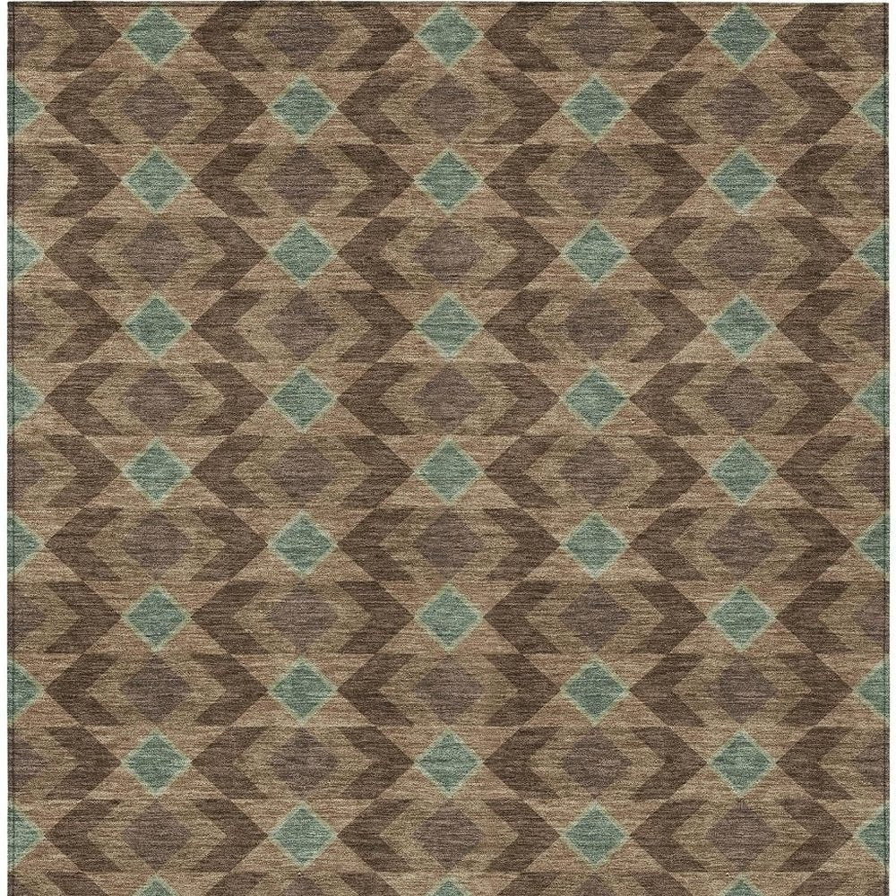 9' X 12' Chocolate And Navy Blue Geometric Washable Indoor Outdoor Area Rug HomeRoots