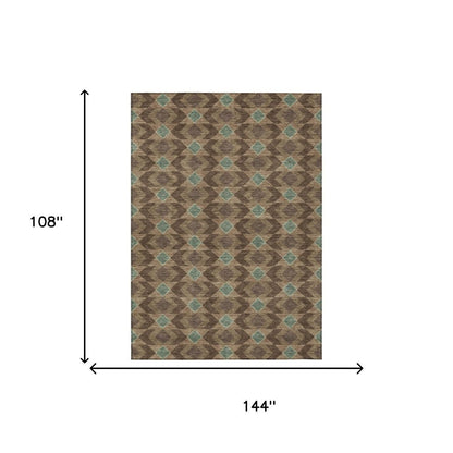 9' X 12' Chocolate And Navy Blue Geometric Washable Indoor Outdoor Area Rug HomeRoots